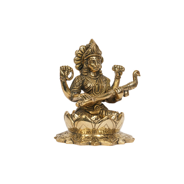 Handcrafted Solid Brass Goddess Saraswathi Statue for Home Temple & Decor