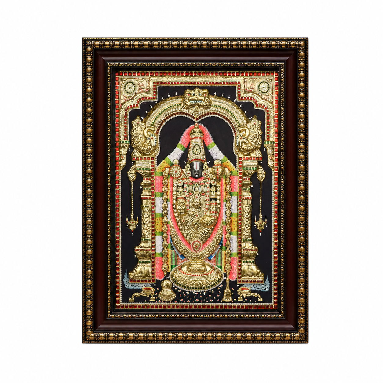 Embossed Lord Balaji Tanjore Painting 24 x 18 Inches | Handmade 22K Gold Foil Tirupati Balaji Wall Art