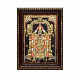 Embossed Lord Balaji Tanjore Painting 24 x 18 Inches | Handmade 22K Gold Foil Tirupati Balaji Wall Art