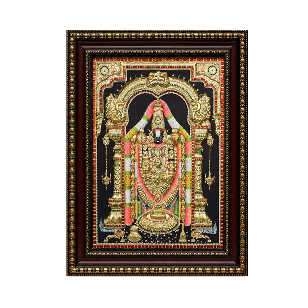 Embossed Lord Balaji Tanjore Painting 24 x 18 Inches | Handmade 22K Gold Foil Tirupati Balaji Wall Art