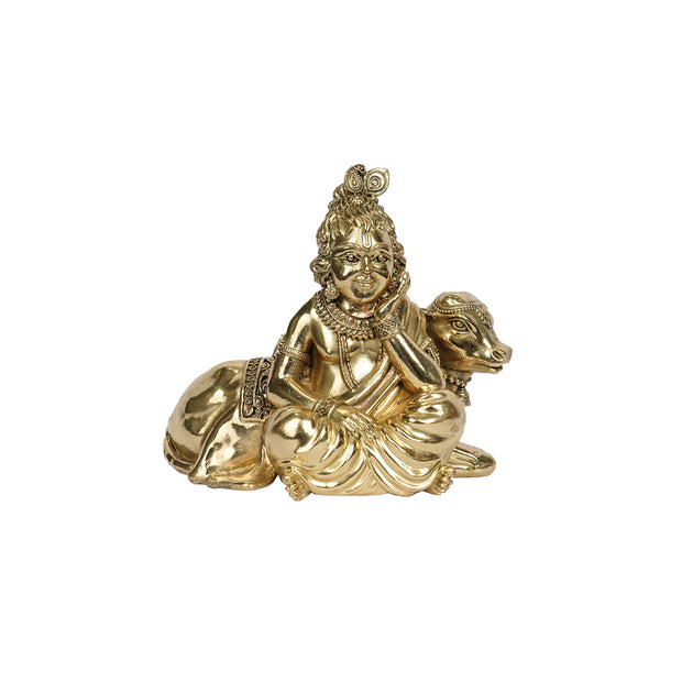 Brass  Krishna and Cow Statue