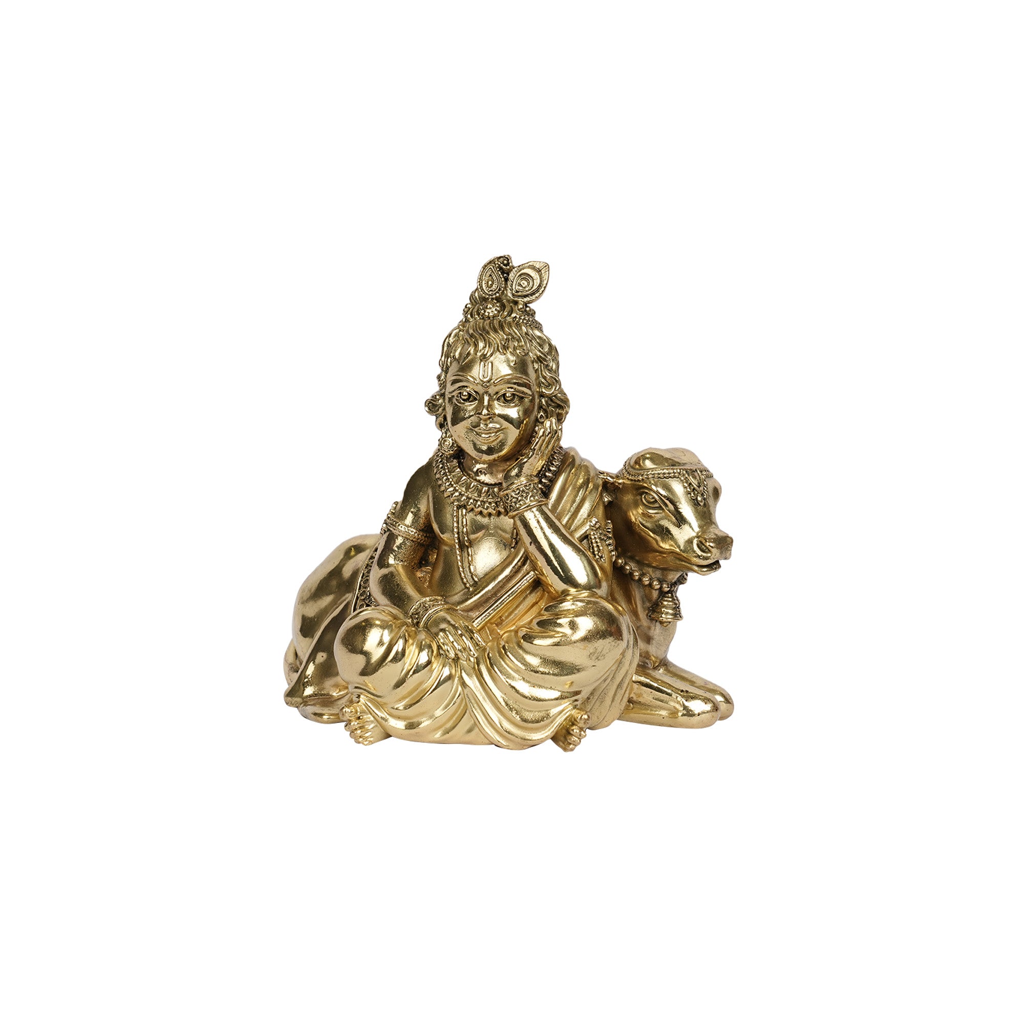 Brass  Krishna and Cow Statue