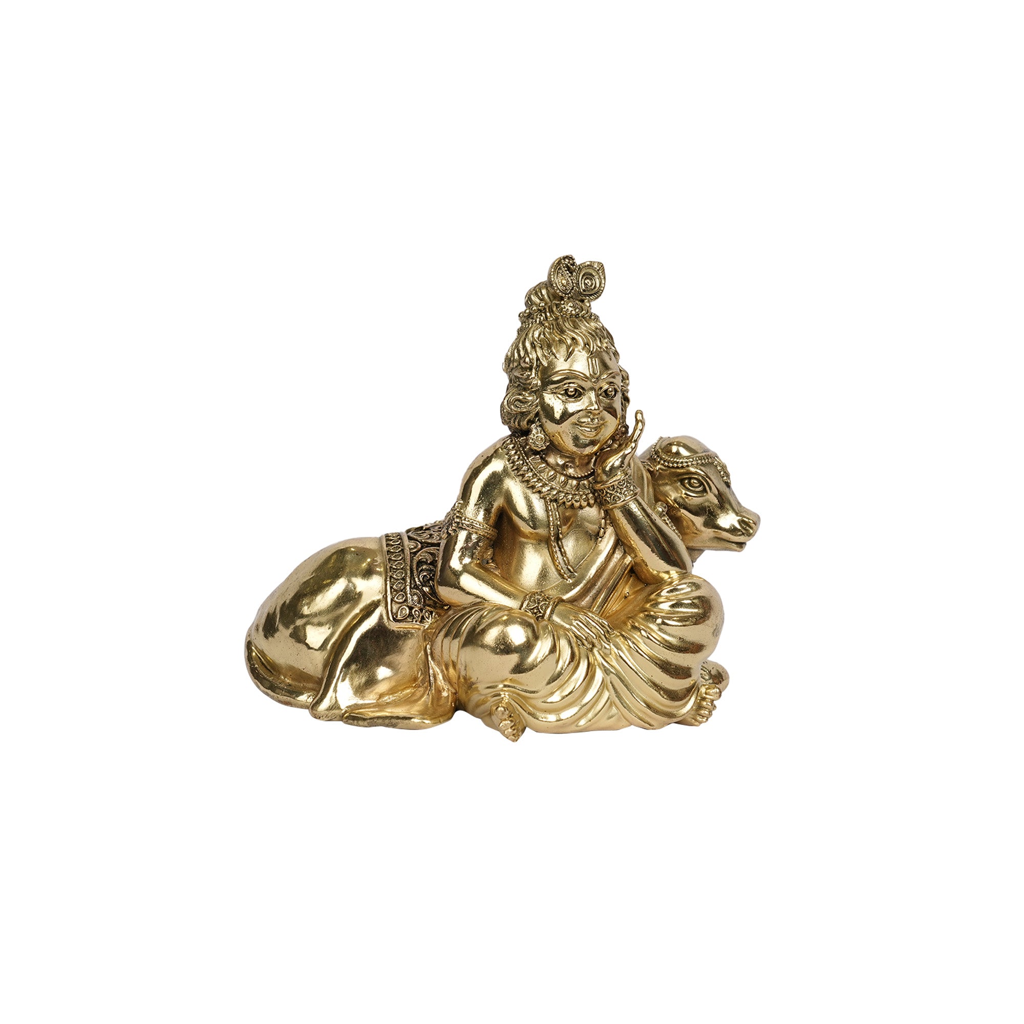 Brass  Krishna and Cow Statue