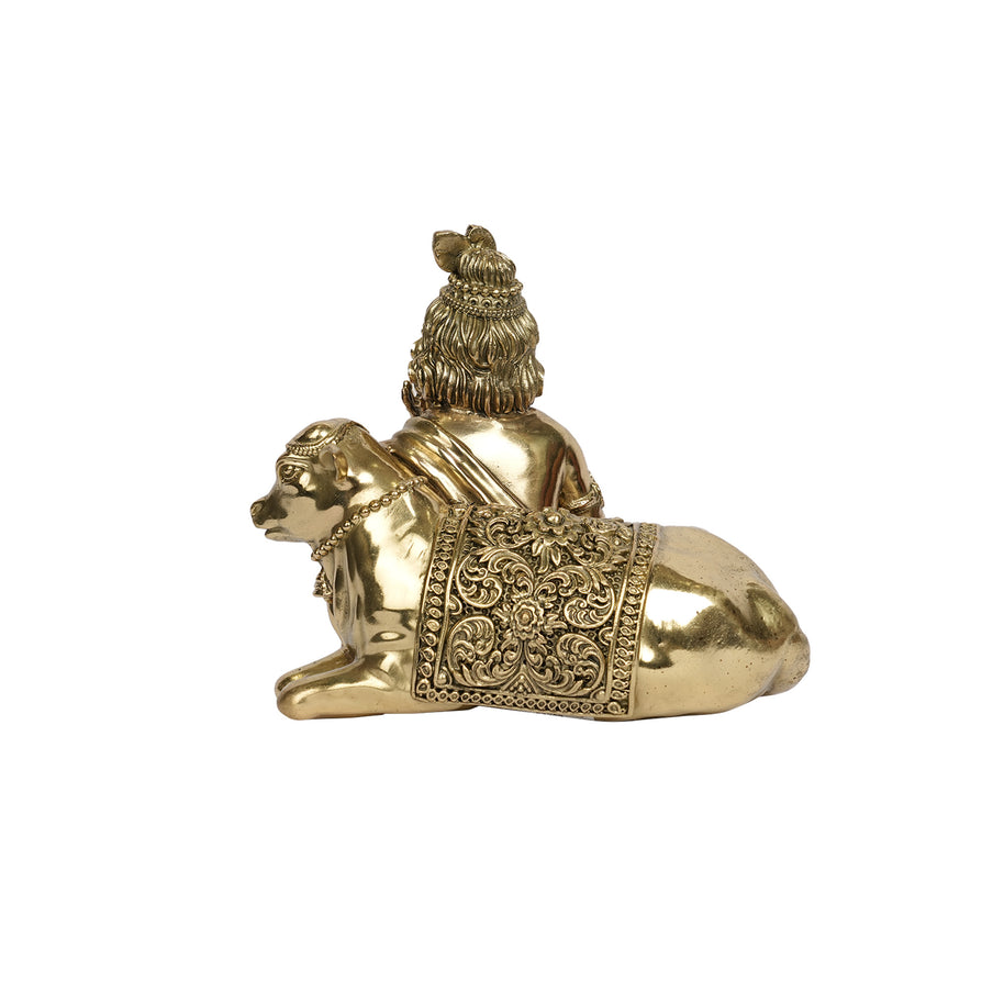 Brass  Krishna and Cow Statue