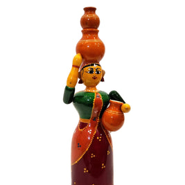 Handcrafted Rajasthani Lady Wooden Doll – Traditional Indian Folk Art