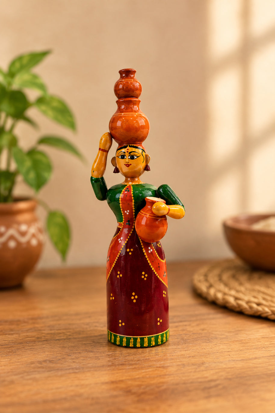 Handcrafted Rajasthani Lady Wooden Doll – Traditional Indian Folk Art