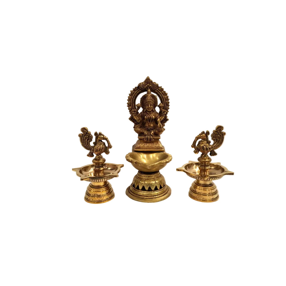 Brass Lakshmi Lamp and  Brass Bird Lamp – Traditional Deepam | Combo Set