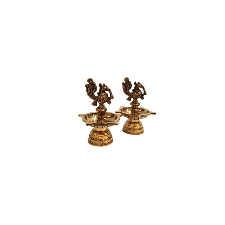 Brass Lakshmi Lamp and  Brass Bird Lamp – Traditional Deepam | Combo Set
