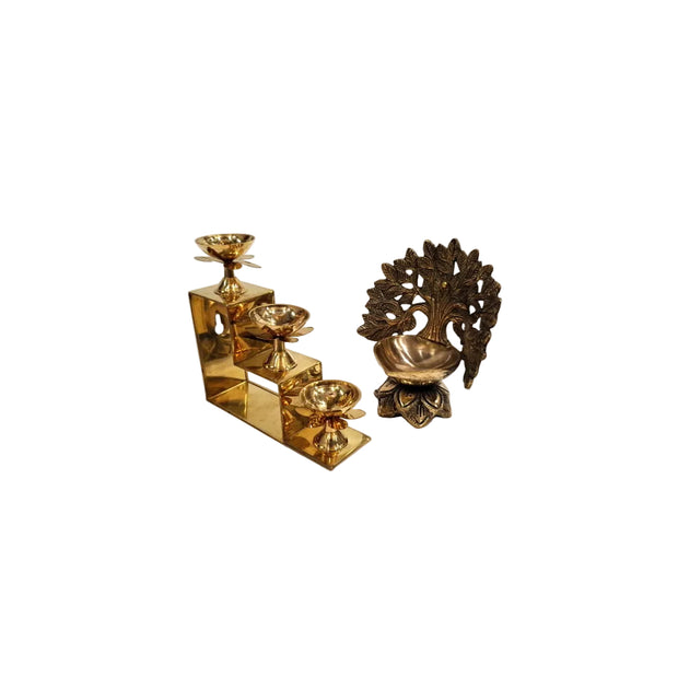 Brass Ayyappa 3-Step Deepam & Brass Tree Deepak | Combo Set