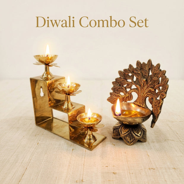 Brass Ayyappa 3-Step Deepam & Brass Tree Deepak | Combo Set