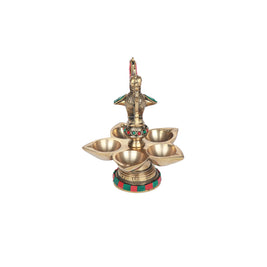 Brass  Bird Lamp With 5 Diya Stone Work