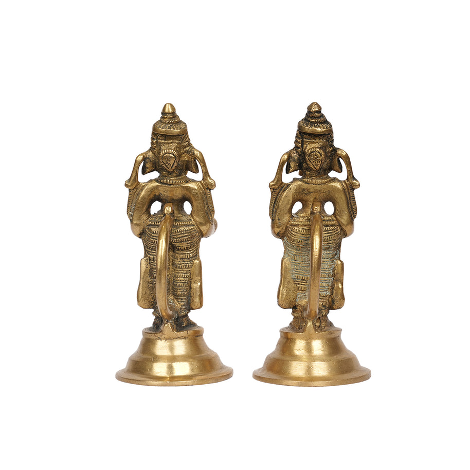 Pair of Brass Standing Lord Ganesha Deepam/Oil Lamps