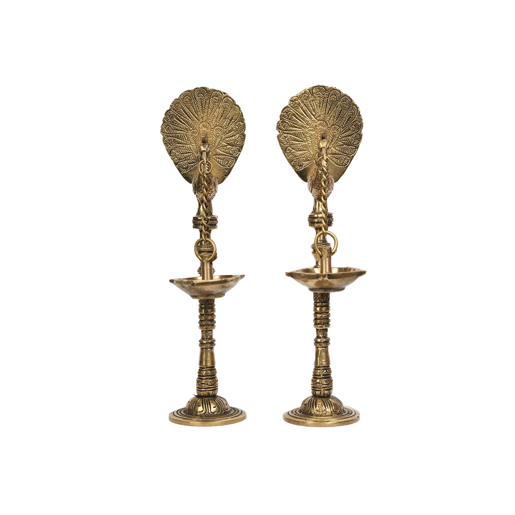 Pair of Handcrafted Brass Peacock Hanging Deepam