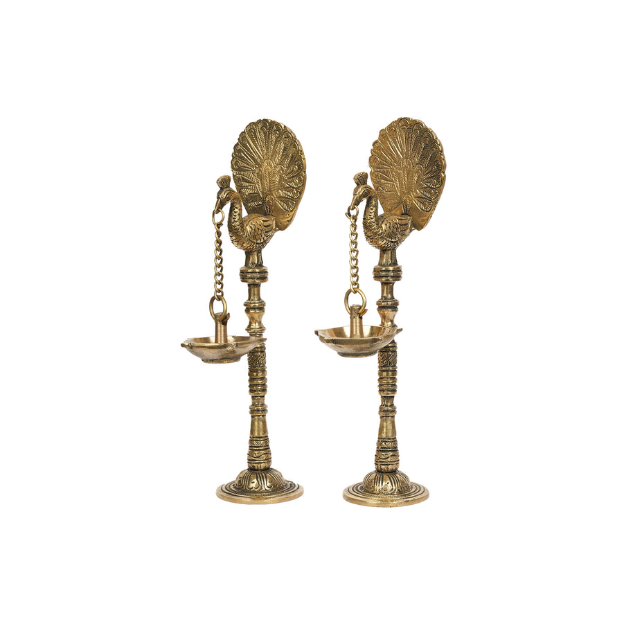 Pair of Handcrafted Brass Peacock Hanging Deepam