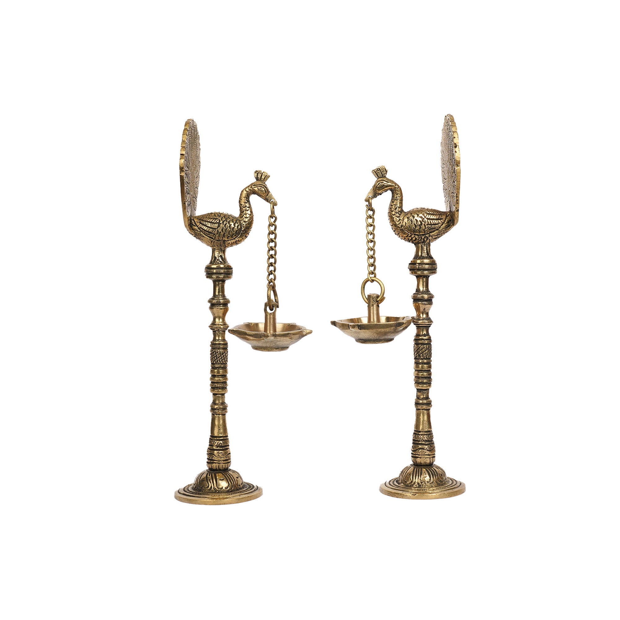 Pair of Handcrafted Brass Peacock Hanging Deepam