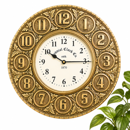 Vintage Metal Wall Clock – Antique Brass Finish
