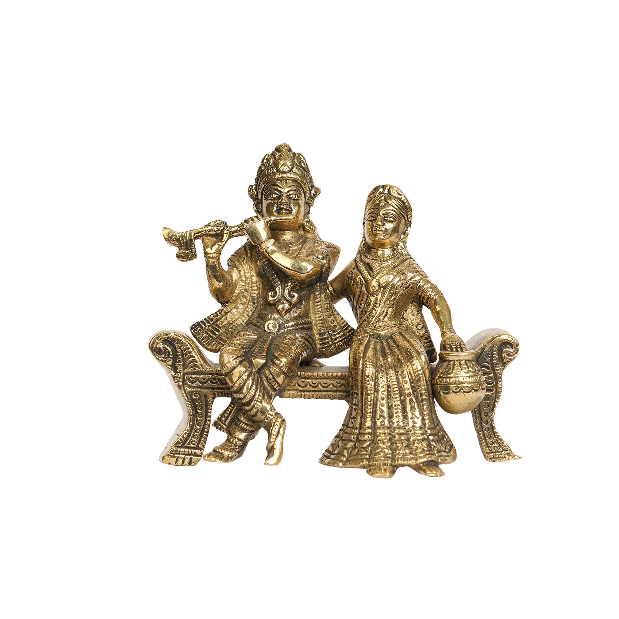 Brass Radha Krishna Sitting on Bench