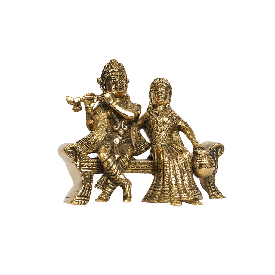 Brass Radha Krishna Sitting on Bench