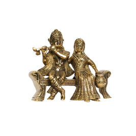 Brass Radha Krishna Sitting on Bench
