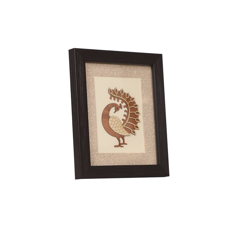 Handcrafted Peacock Wall Art in Wood Frame