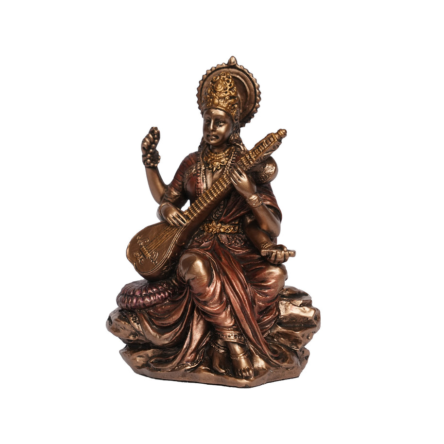Poly Resin Goddess Saraswati Playing Veena Statue for Home Décor & Pooja