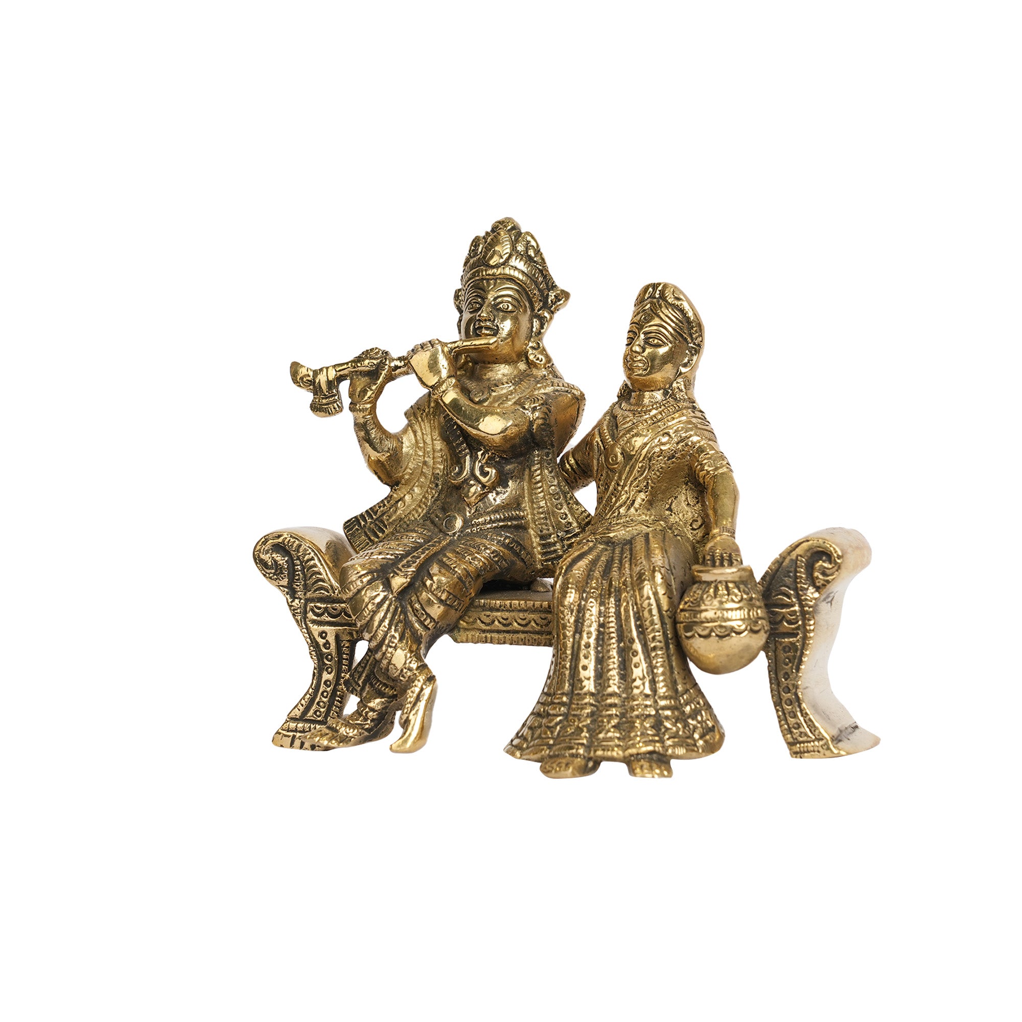 Brass Radha Krishna Sitting on Bench