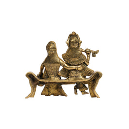 Brass Radha Krishna Sitting on Bench