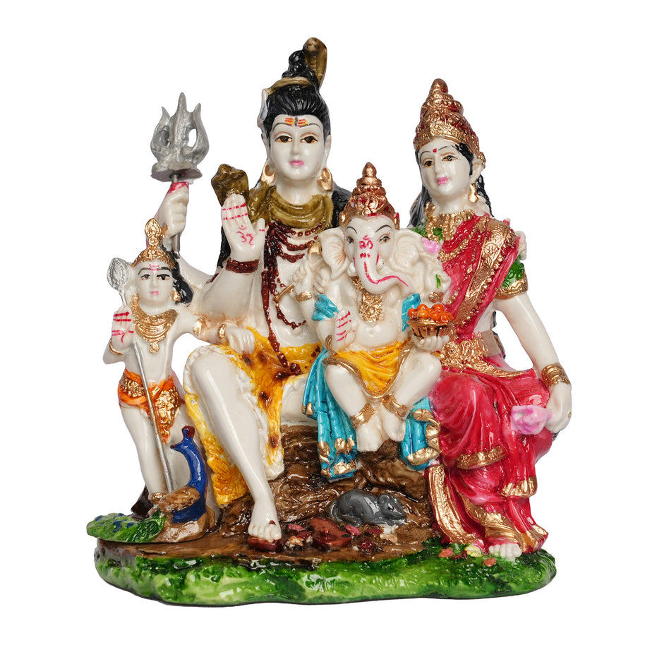 Poly Resin Shiva Parivar Idol with Ganesha, Parvati & Murugan Statue for Home Décor