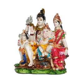 Poly Resin Shiva Parivar Idol with Ganesha, Parvati & Murugan Statue for Home Décor