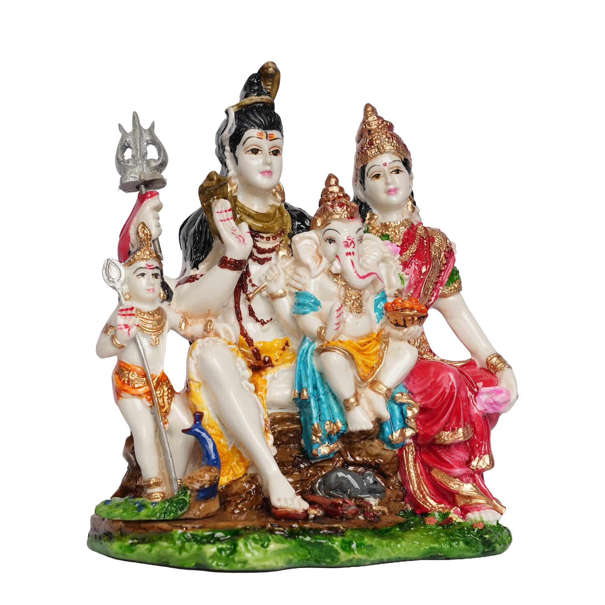 Poly Resin Shiva Parivar Idol with Ganesha, Parvati & Murugan Statue for Home Décor