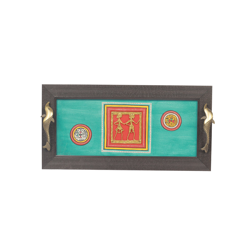 Ao Tray Handcrafted Framed Dhokla Blue Fish Handle