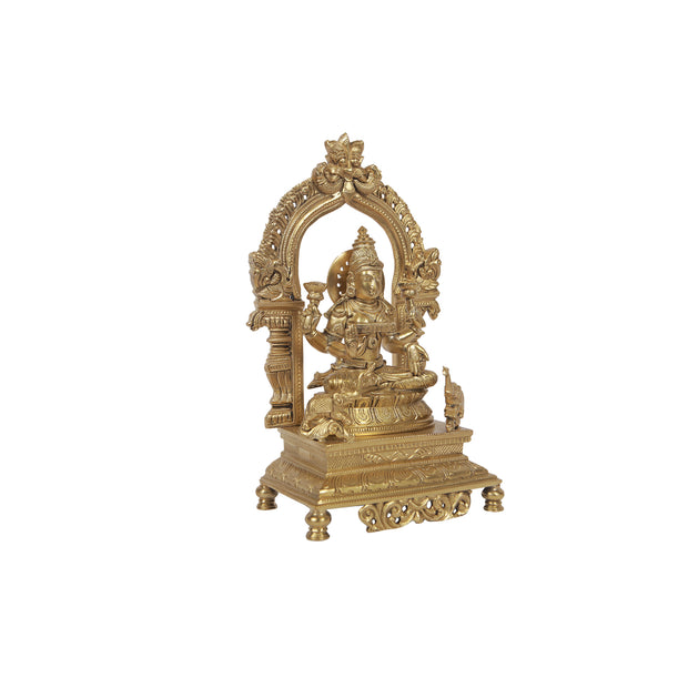 Bronze Lakshmi Peeta Prabhavali | Handcrafted Sacred Pooja Décor – 10" Height