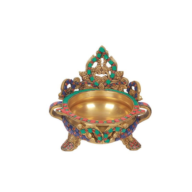 Brass   Carving Urli with stone