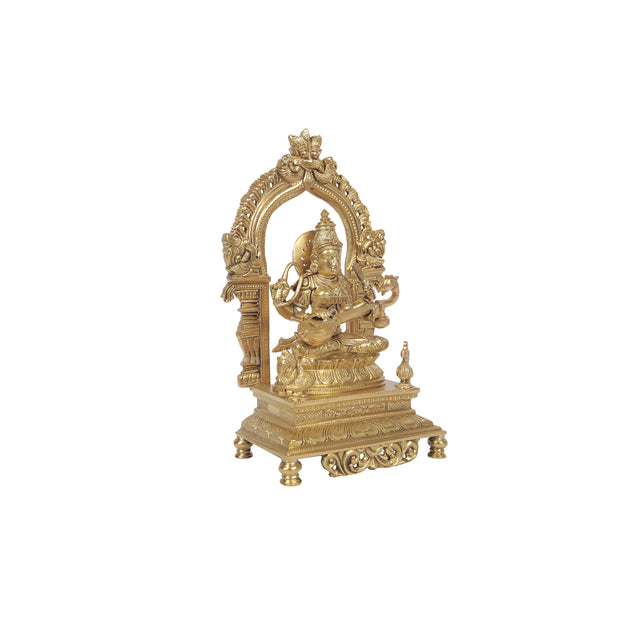 Bronze Saraswathi Peeta Prabavali for Pooja & Home Décor – 10" Height