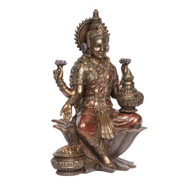 Antique Finish Goddess Lakshmi Sitting on Lotus with Kalash Resin Idol for Home Décor & Pooja