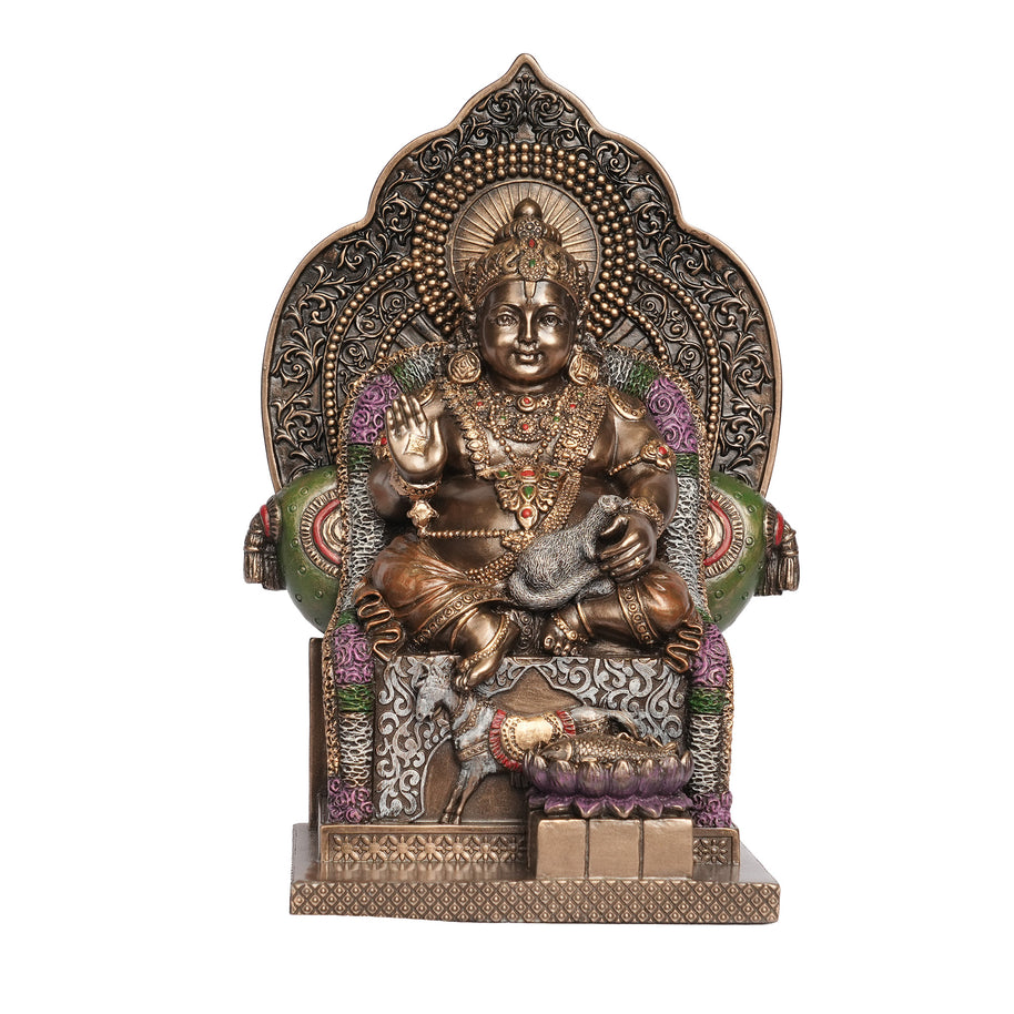 Handcrafted Poly Resin Lord Kuber Statue | Antique Finish Kubera Idol for Home Décor & Pooja