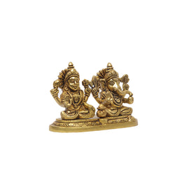 Brass Ganesha Lakshmi Sitting On Single Base