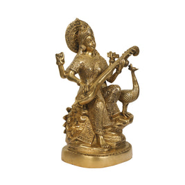BRASS 15 IN  SARASWATHI WITH BASE