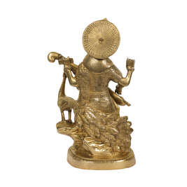 BRASS 15 IN  SARASWATHI WITH BASE