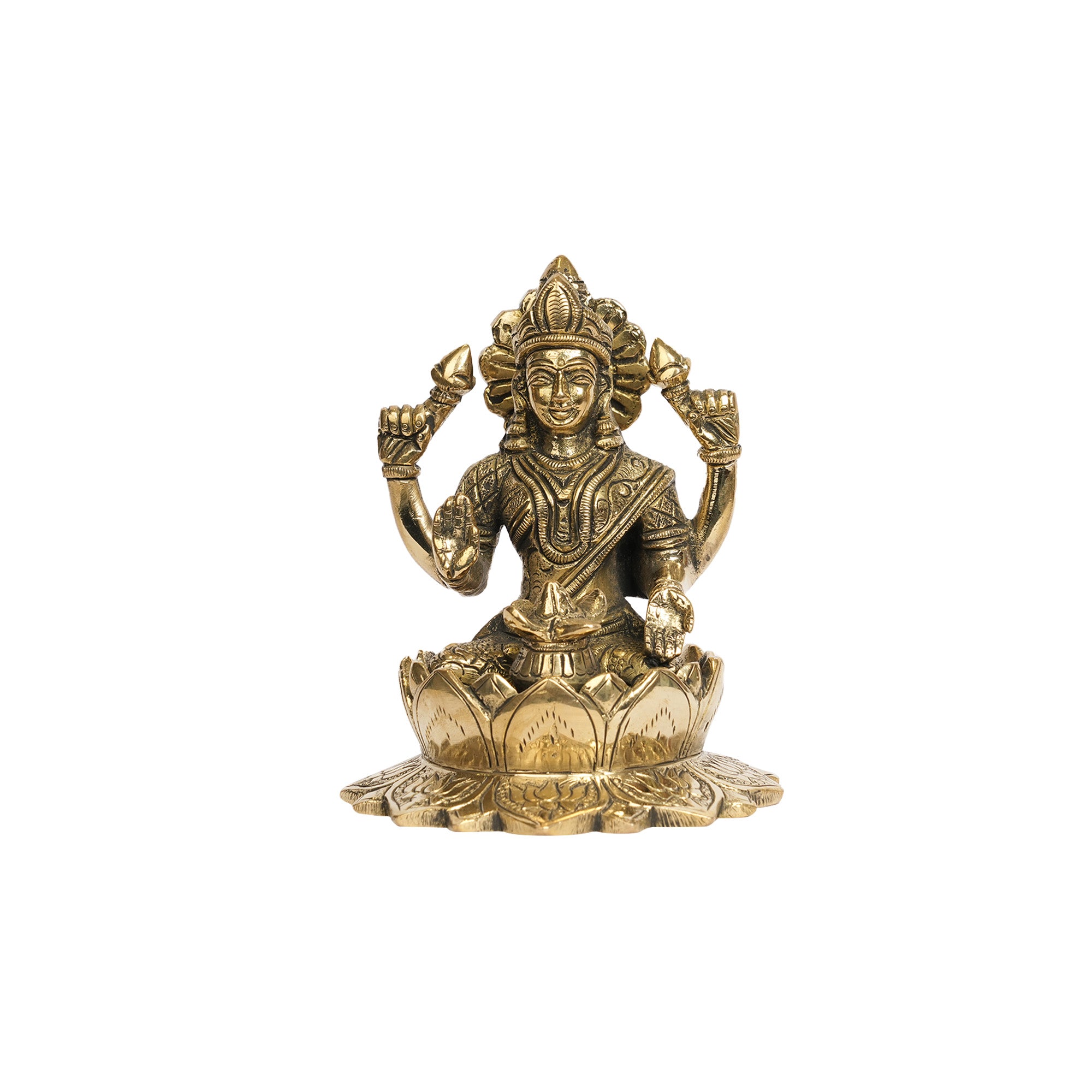 Handcrafted Brass Goddess Lakshmi Idol on Lotus