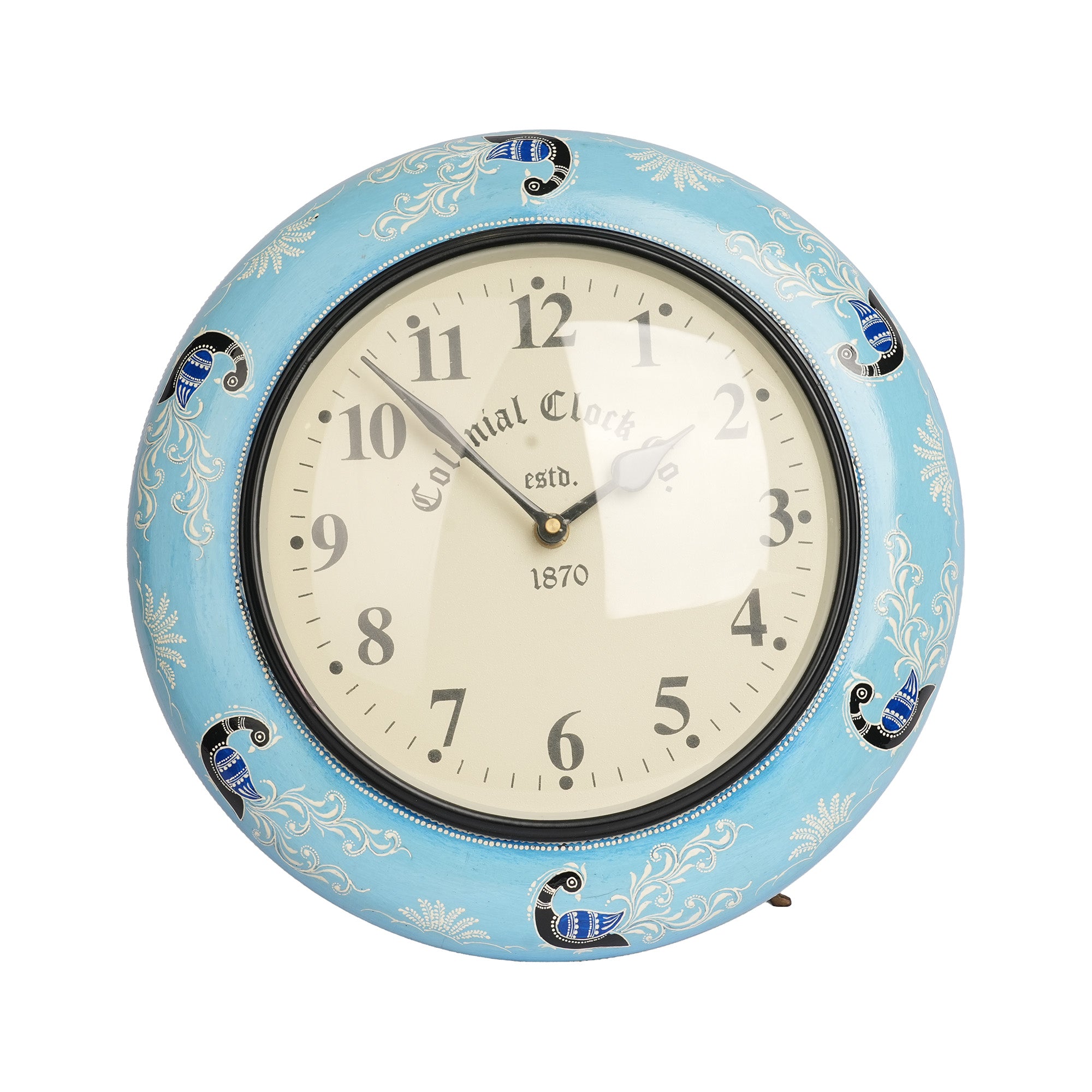Blue Peacock Round Decorative Wall Clock – Vintage Wooden Wall Clock for Home Décor