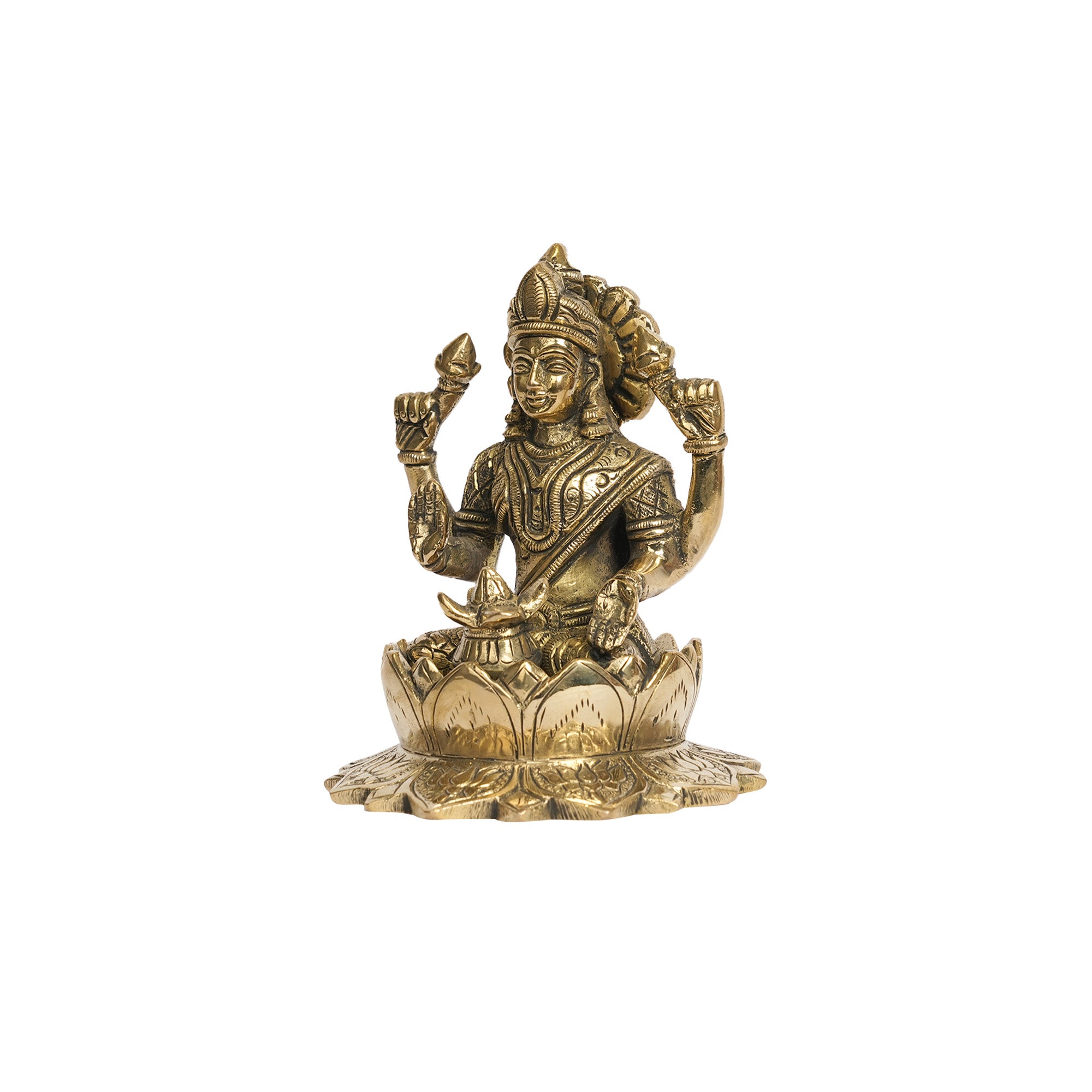 Handcrafted Brass Goddess Lakshmi Idol on Lotus