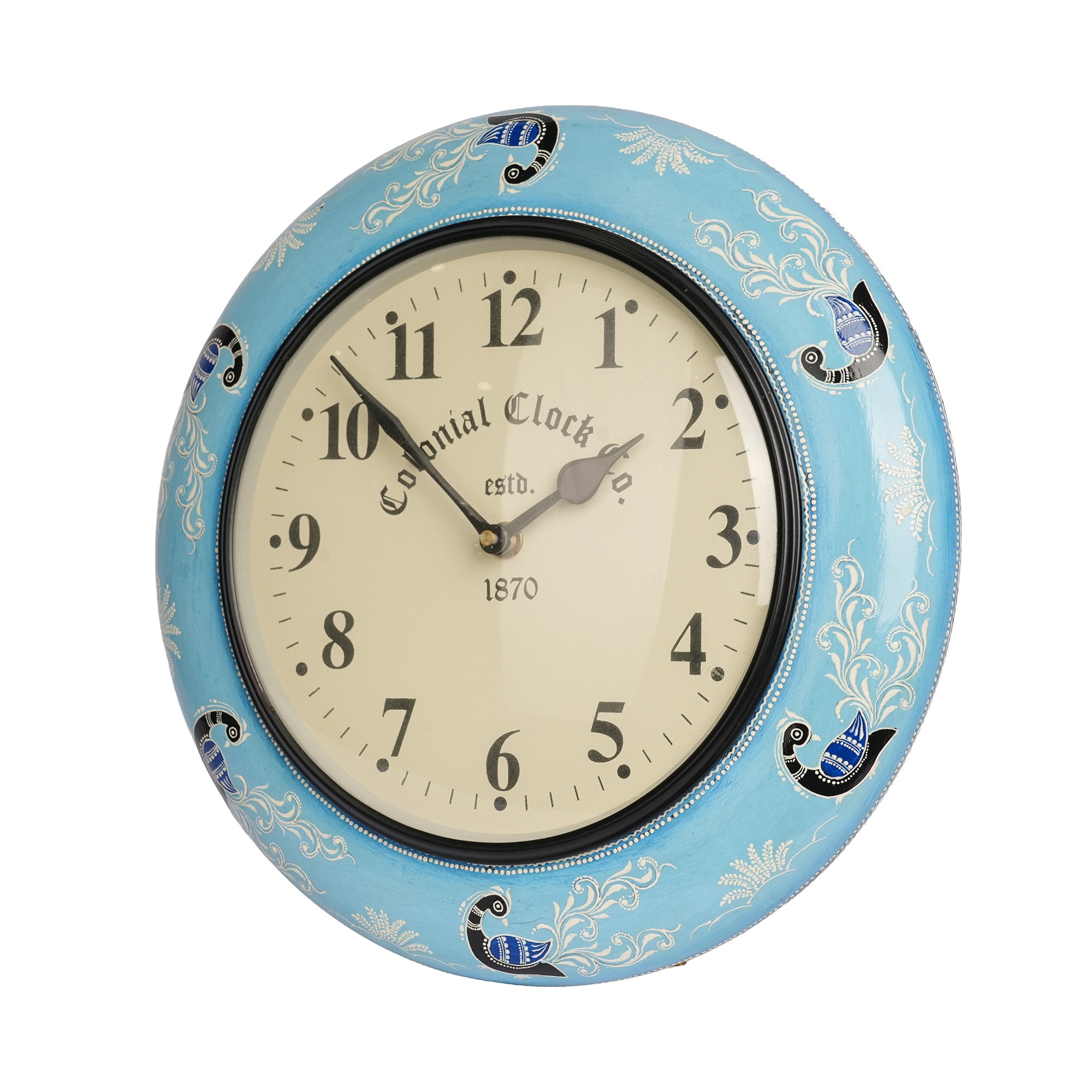 Blue Peacock Round Decorative Wall Clock – Vintage Wooden Wall Clock for Home Décor