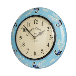 Blue Peacock Round Decorative Wall Clock – Vintage Wooden Wall Clock for Home Décor