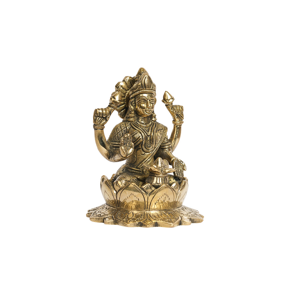 Handcrafted Brass Goddess Lakshmi Idol on Lotus