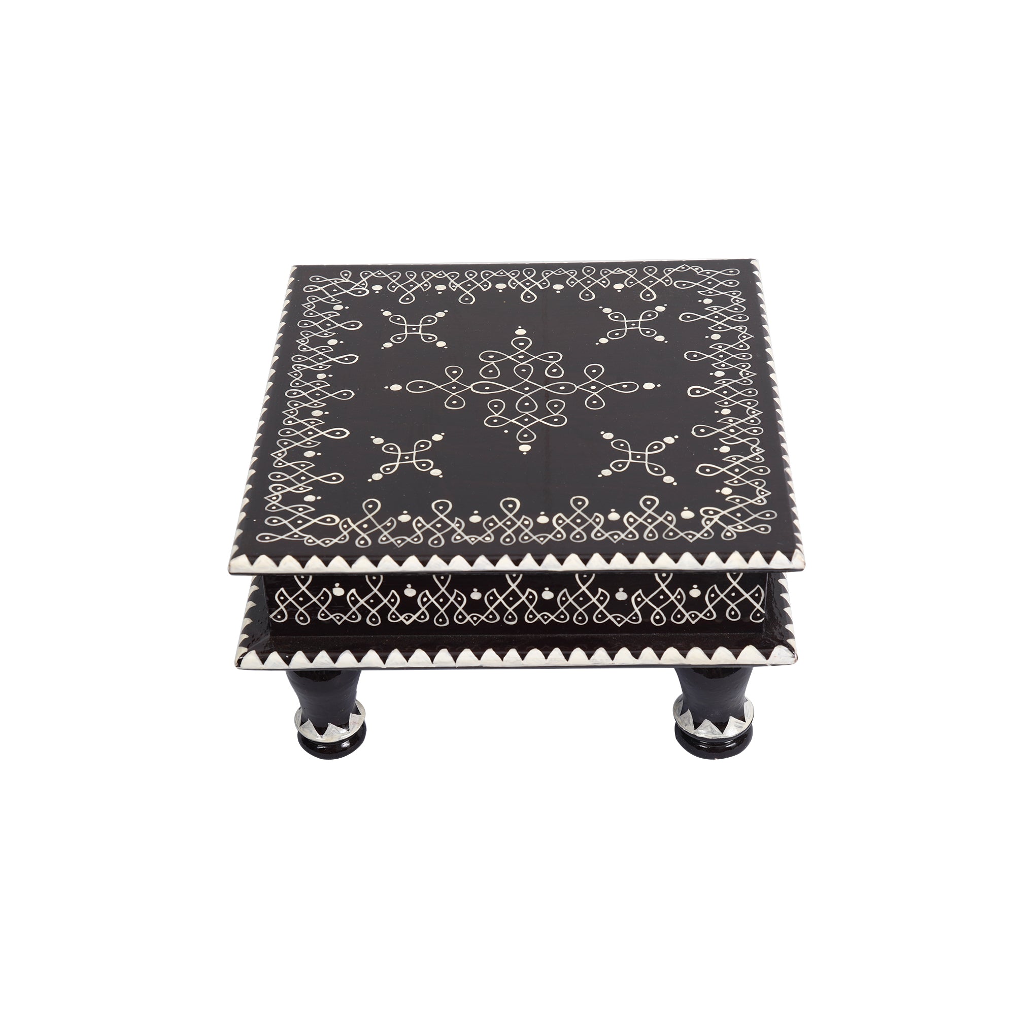 Traditional Wooden Chowki With Artistic Rangoli Design
