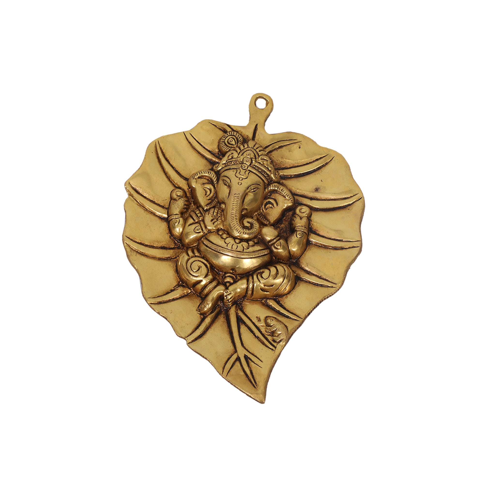 Brass Leaf Ganesha Wall Hanging for Pooja Room