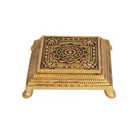 Brass Lotus Mandala Pooja Chowki 5 x 5 Inches |