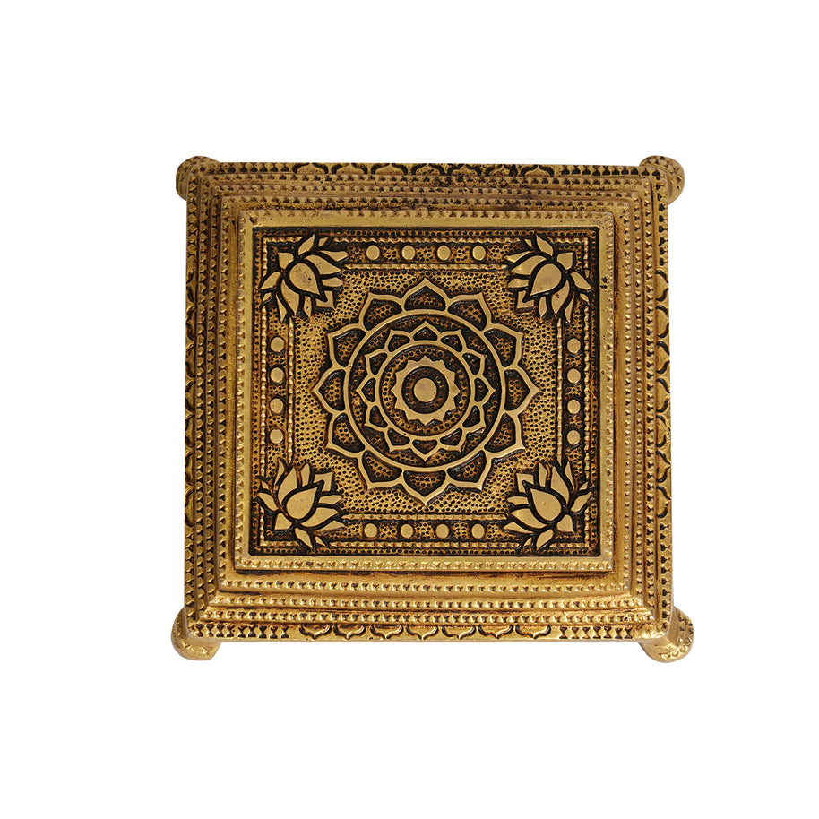 Brass Lotus Mandala Pooja Chowki 5 x 5 Inches |