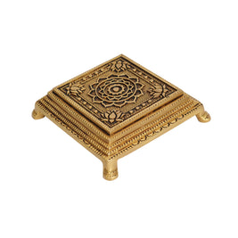 Brass Lotus Mandala Pooja Chowki 5 x 5 Inches |
